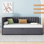 Canap - lit multifonctionnel en forme de l avec lit gigogne 90 / 180 * 200cm lit rembourr en tissu ...