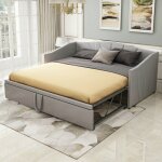 Canap� - lit - non sp�cifi� - extensible 90 - 180x200cm - tissu velours - gris - 2 / 3 places - matelas ...