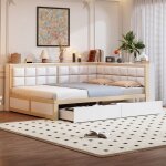 Canap� - lit o. ye 140 x 200 cm en bois naturel lit multifonctionnel avec dossier moelleux et grand tir ...