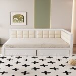 Canap� - lit o. ye 140x200 en bois avec dossier moelleux grand tiroir de rangement sommier � lattes lit ...