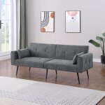 Canap� - lit pliant gris 2 places convertible en chaise longue ou futon pour salon