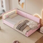 Canap - lit - noname - 90x200 cm - rose - clairage tlcommand - tissu en laine