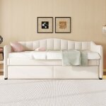 Canap - lit lit simple 90x200 cm lit de jour avec lit escamotable charmant design lger lin beige