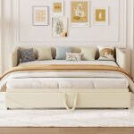 Canap� - lit en velours beige 90 / 180 x 200 cm 2 - en - 1 gain de place