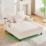 Canap� - lit xxl avec rangements led rgb ports usb et porte - gobelets ? tissu velours c�tel� ? fauteuil ...