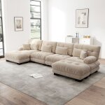 Canap� modulable 4 places en chenille marron avec repose - pieds - canap� capitonn� style berg�re - structure ...