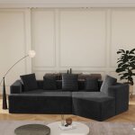 Canapé modulable dangle 4 places - canapé combiné en tissu cloud - velours côtelé - noir - 307x159x67cm ... Canapé modulable dangle 4 places - canapé combiné en tissu cloud - velours côtelé - noir - 307x159x67cm ...