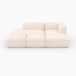 Canap� modulable en velours c�tel� blanc 4 places avec 2 poufs - mina - rendez - vous d�co