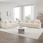 Canap� modulaire 2 pi�ces - truxen8 - chenille - blanc - jupe amovible - pieds fusel�s