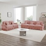 Canap� modulaire 2 pi�ces - truxen8 - rose - jupe amovible - chenille - pieds fusel�s