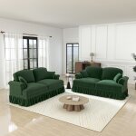 Canap� modulaire 4 places - style mi - si�cle - chenille verte - accoudoirs entonnoir - jupe amovible ...