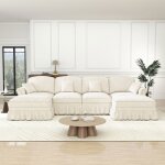 Canap� modulaire en u - 4 places - chenille blanche - jupe amovible - confort optimal