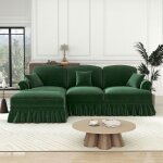 Canap� modulaire vert - 3 places - chenille - pieds fusel�s - pouf r�glable - jupe amovible