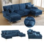 Canap panoramique canape en u canap dangle 5 places avec double chaise longue tissu chenille pour salon ...