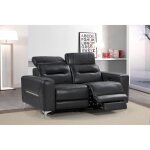 Canap relax lectrique en cuir doa - noir 2 places