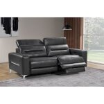 Canap relax lectrique en cuir doa - noir 3 places