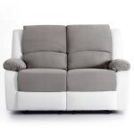 Canapé relaxation 2 places microfibre et simili leo - blanc et gris - l143 x 93 x 96cm - loungitude Canapé relaxation 2 places microfibre et simili leo - blanc et gris - l143 x 93 x 96cm - loungitude