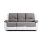 Canapé relaxation 3 places microfibre et simili leo - blanc et gris - l193 x 93 x 96cm - loungitude Canapé relaxation 3 places microfibre et simili leo - blanc et gris - l193 x 93 x 96cm - loungitude