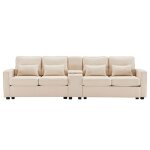 Canap de salon relax moderne 4 places en lin avec console 2 ports usb poches et 4 coussins pour salon ...