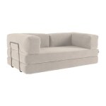 Canap� vintage convertible 3 places en velours c�tel� blanc cass� et armatures chrom�es l 200 x p 100 ...