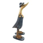 Canard dcoratif en bois 35cm maillot de bain ray marine & blanc