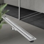 Caniveau de douche en acier inoxydable carrelé 100 cm et siphon set complet argent plat luxebath Caniveau de douche en acier inoxydable carrelé 100 cm et siphon set complet argent plat luxebath