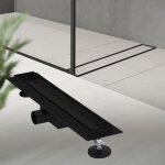 Caniveau de douche en acier inoxydable carrelé 50 cm et siphon set complet noir plat luxebath Caniveau de douche en acier inoxydable carrelé 50 cm et siphon set complet noir plat luxebath