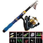 Canne  pche tlescopique - non spcifi - 1. 7m - fibre de verre - bleu - ensemble avec moulinet