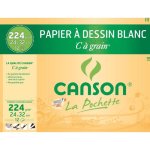 Canson - pochette papier dessin c  grain - 24 x 32 cm - 224g - 12 feuilles - blanc
