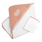 Cape de bain et gant en coton matelass� et �ponge - petit coeur