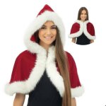 Capeline de no�l luxe avec capuche - ptit clown - 24078 - mini cape miss claus - accessoire d�guisement ...