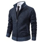 Cardigan carreaux homme business col montant coupe ajust�e - bleu marine