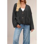 Cardigan femme ample fit couleur unie en tricot - noir