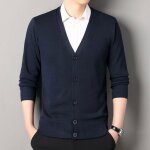 Cardigan homme couleur unie col v manches longues - bleu marine