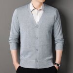 Cardigan homme couleur unie col v manches longues - gris clair