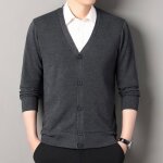 Cardigan homme couleur unie col v manches longues - gris fonce