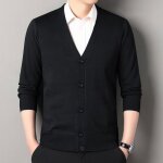 Cardigan homme couleur unie col v manches longues - noir