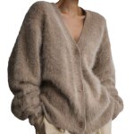 Cardigan vitata femme en maille peluche - col v manches longues coupe ample - pull chaud et tendance ...