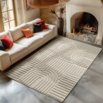 Carpetsale24 tapis de salon ou chambre en beige 140 x 200 cm style boh�me scandinave avec effet haut ...