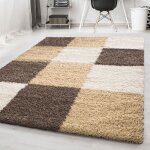 Carpetsale24 tapis de salon shaggy � poils longs beige tapis 160 x 230 cm design � carreaux doux et moderne ...