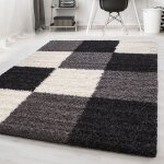 Carpetsale24 tapis de salon shaggy � poils longs noir tapis 160 x 230 cm design � carreaux doux et moderne ...