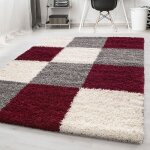 Carpetsale24 tapis de salon shaggy � poils longs rouge tapis 160 x 230 cm design � carreaux doux et moderne ...