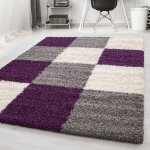 Carpetsale24 tapis de salon shaggy � poils longs violet tapis 160 x 230 cm design � carreaux doux et ...