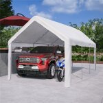 Carport abri voiture exterieur 3x6 m tente garage avec parois lat�rales amovibles porte roulant fen�tres ...
