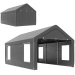 Carport tente de garage - outsunny - 3 x 6 m - parois lat�rales amovibles 2 portes enroulables et 4 fen�tres ...