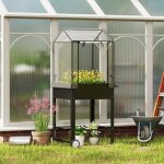 Carr� potager sur pieds avec b�che en plastique jardini�re sur�lev�e avec roues trou de drainage 67 x ...