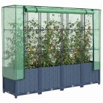 Carr� potager sur�lev� avec housse de serre - vidaxl - 160x40x138 cm - aspect rotin - gris - housse imperm�abl ...
