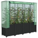 Carr� potager sur�lev� avec housse de serre - vidaxl - 160x40x153 cm - noir - aspect rotin - housse imperm�abl ...