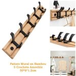 Carrett patre mural  5 crochets en bambou porte manteau de suspension mural pour chambre  coucher ...