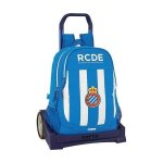 Cartable  roulettes - rcd espanyol - evolution - bleu - blanc - polyester acier